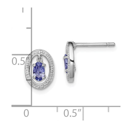 Sterlingsilber Rhodiniert Diamant & Tansanit Oval Ohrstecker