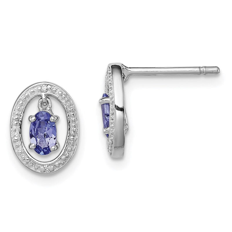 Sterlingsilber Rhodiniert Diamant & Tansanit Oval Ohrstecker