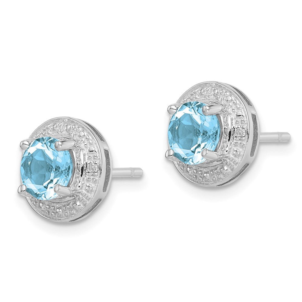 Sterlingsilber Rhodiniert Diamant und Blautopas Ohrstecker