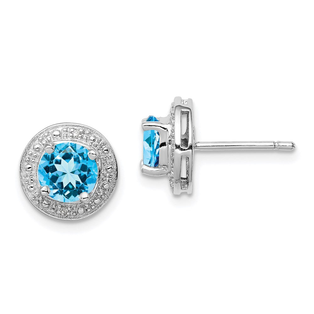 Sterlingsilber Rhodiniert Diamant und Blautopas Ohrstecker