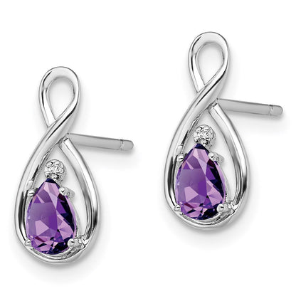Sterlingsilber Rhodiniert Diamant und Amethyst Ohrstecker