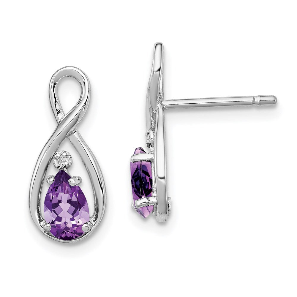 Sterlingsilber Rhodiniert Diamant und Amethyst Ohrstecker