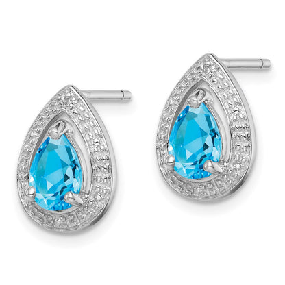 Sterlingsilber Rhodiniert Diamant Blautopas Ohrstecker