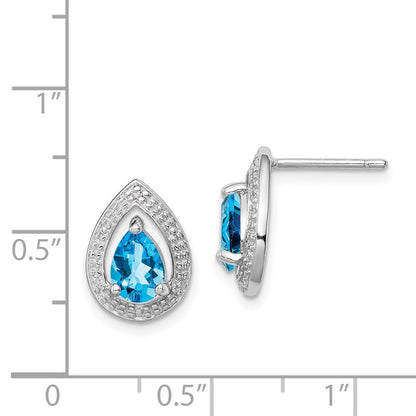 Sterlingsilber Rhodiniert Diamant Blautopas Ohrstecker
