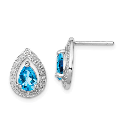 Sterlingsilber Rhodiniert Diamant Blautopas Ohrstecker