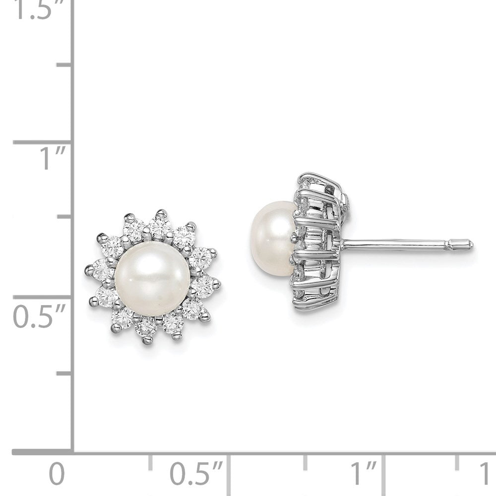 Sterlingsilber Rhodiniert Zirkonia und Fw Zuchtperle Stecker Ohr