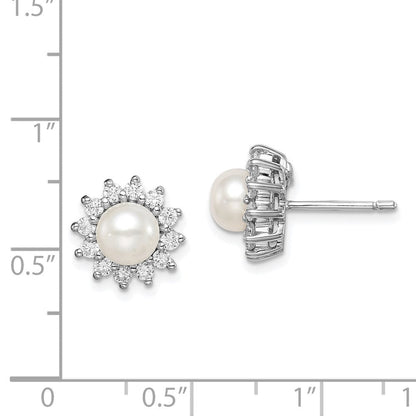 Sterlingsilber Rhodiniert Zirkonia und Fw Zuchtperle Stecker Ohr