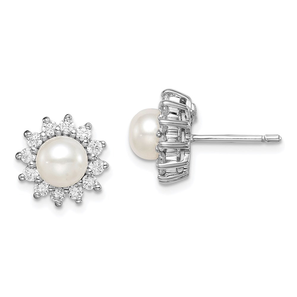 Sterlingsilber Rhodiniert Zirkonia und Fw Zuchtperle Stecker Ohr