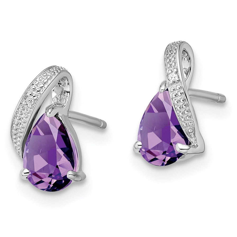 Sterlingsilber Rhodiniert Diamant und Amethyst Ohrstecker