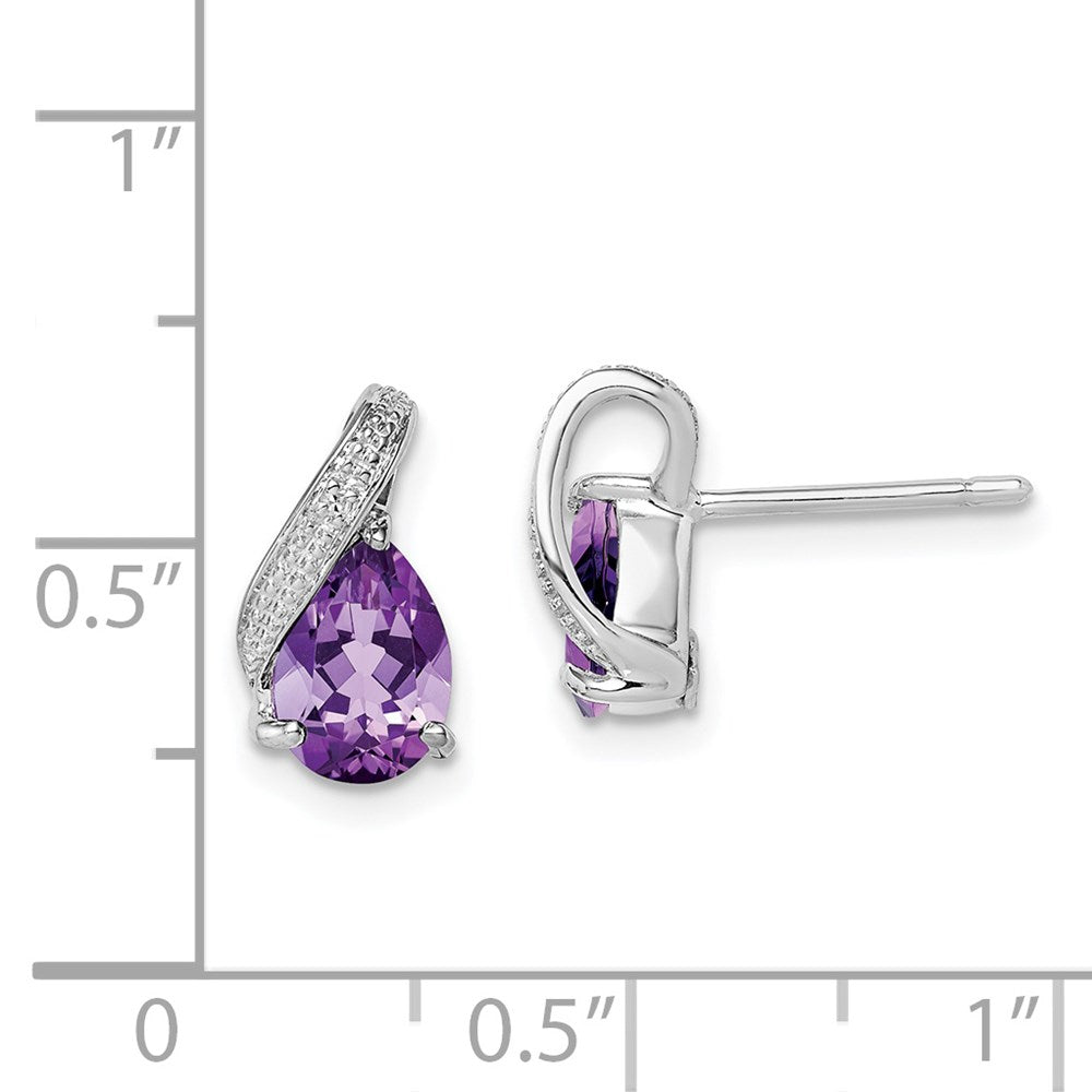 Sterlingsilber Rhodiniert Diamant und Amethyst Ohrstecker