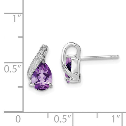 Sterlingsilber Rhodiniert Diamant und Amethyst Ohrstecker