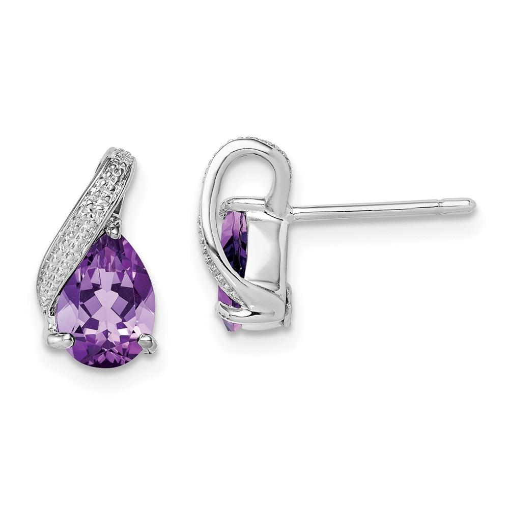 Sterlingsilber Rhodiniert Diamant und Amethyst Ohrstecker