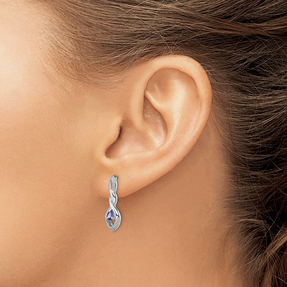 Sterlingsilber Rhodiniert Diamant und Tansanit Ohrstecker