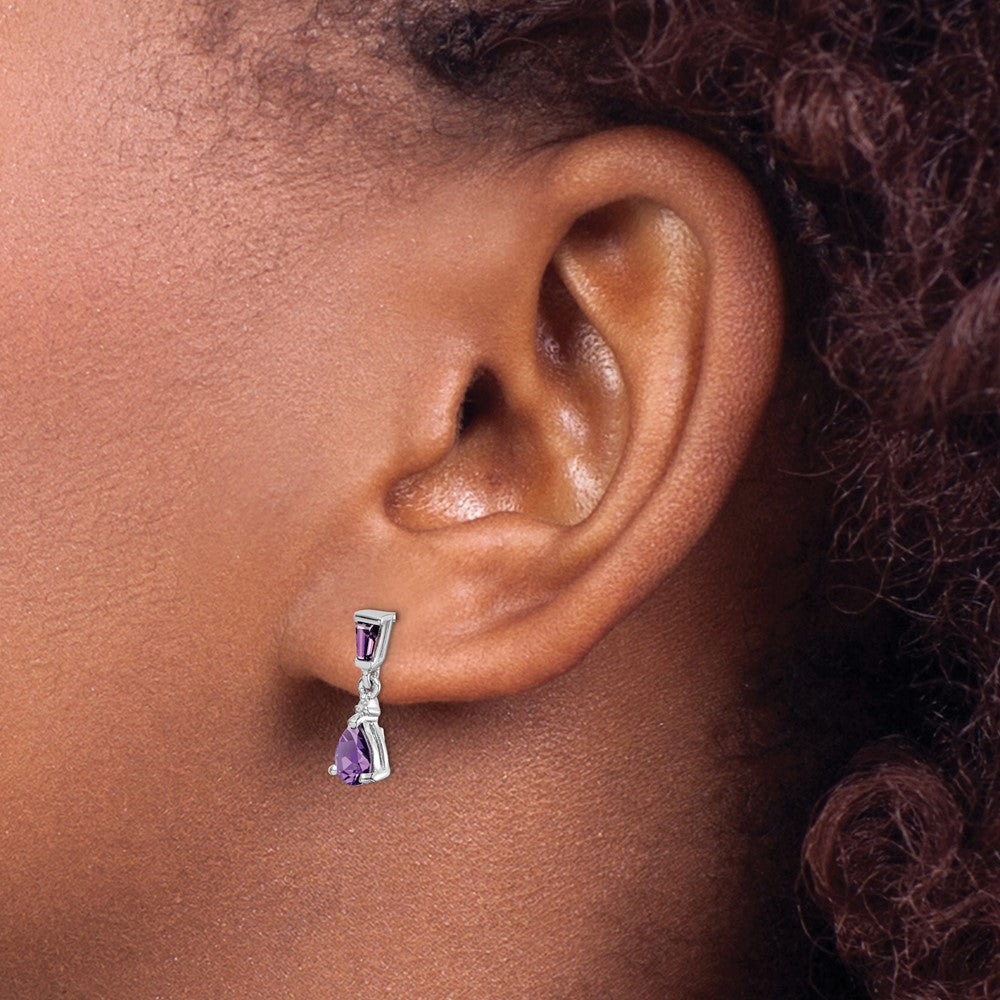 Sterlingsilber Rhodiniert Diamant und Amethyst Ohrstecker