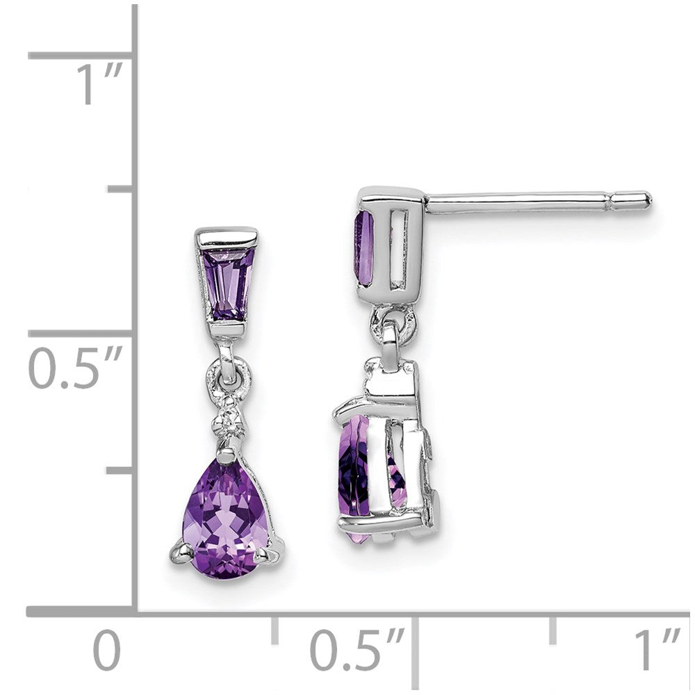Sterlingsilber Rhodiniert Diamant und Amethyst Ohrstecker