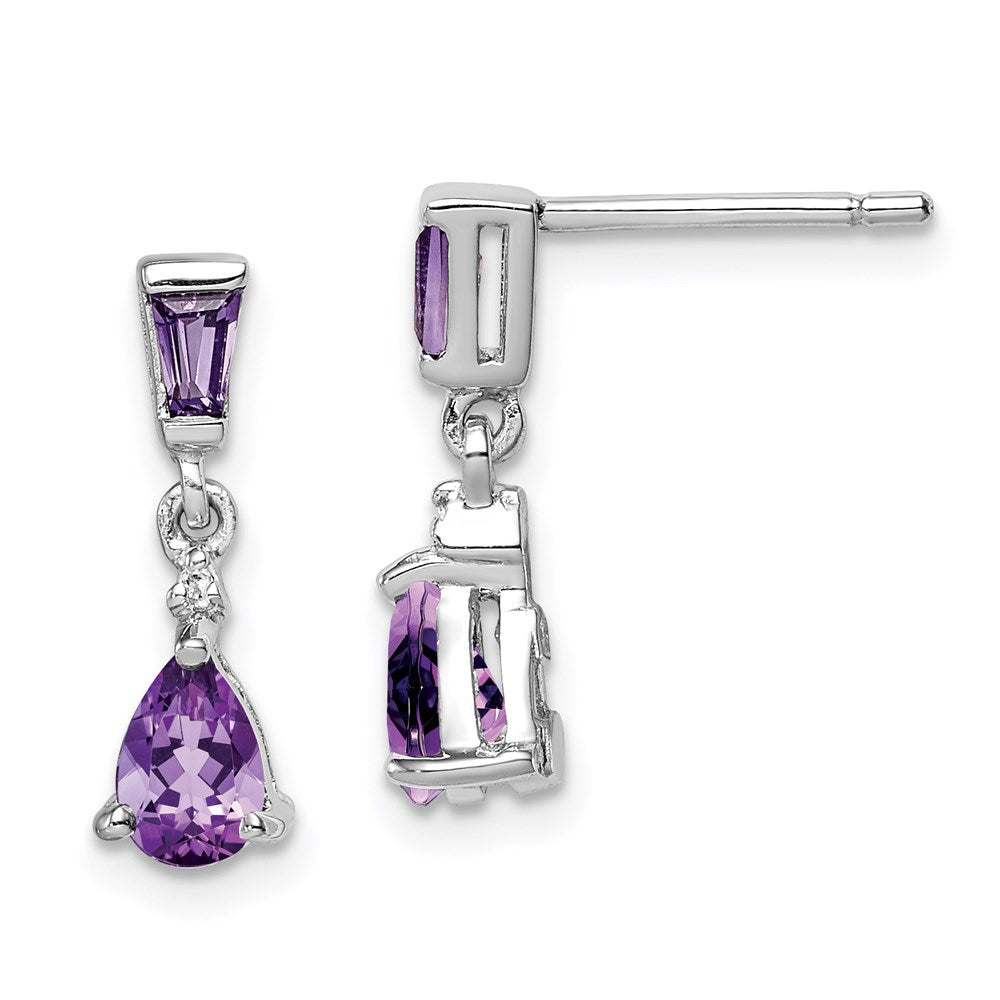 Sterlingsilber Rhodiniert Diamant und Amethyst Ohrstecker