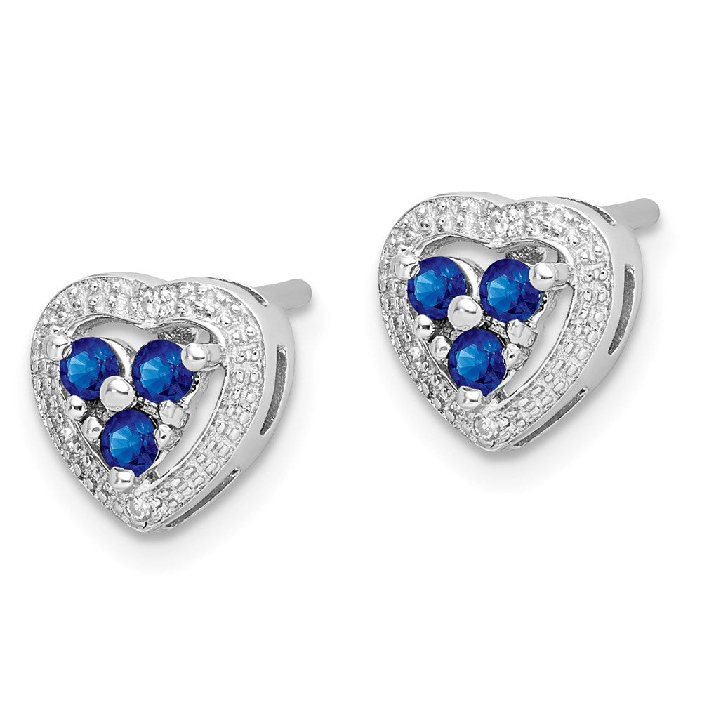 Sterlingsilber Rhodiniert Diamant & Saphir Herz Ohrringe