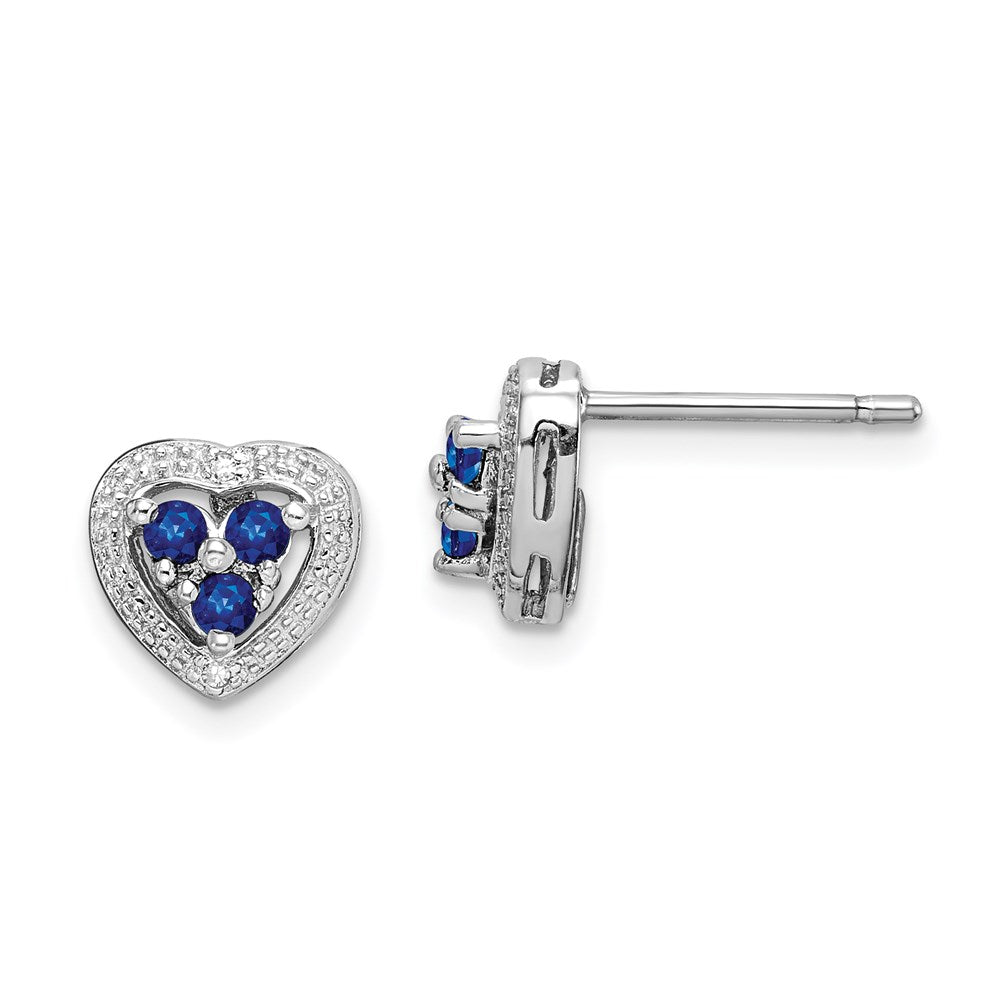 Sterlingsilber Rhodiniert Diamant & Saphir Herz Ohrringe