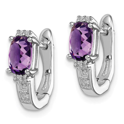 Sterlingsilber Rhodiniert Diamant und Amethyst Klappbar Creolen