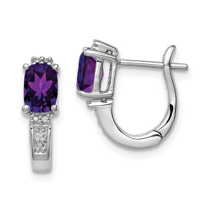 Sterlingsilber Rhodiniert Diamant und Amethyst Klappbar Creolen
