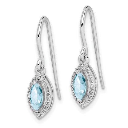 Sterlingsilber Rhodiniert Diamant und Aquamarin Ohrringe