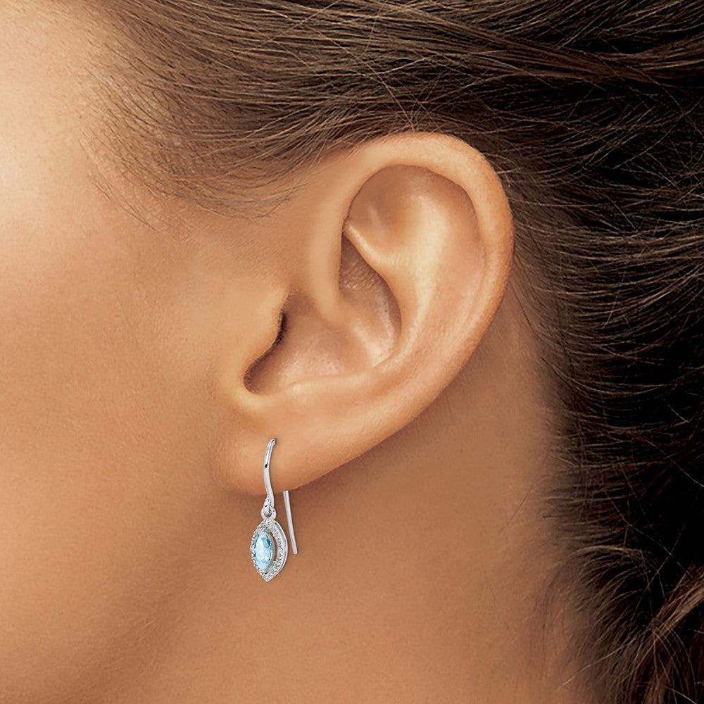 Sterlingsilber Rhodiniert Diamant und Aquamarin Ohrringe