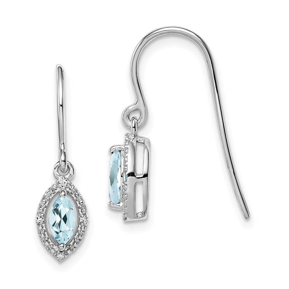 Sterlingsilber Rhodiniert Diamant und Aquamarin Ohrringe