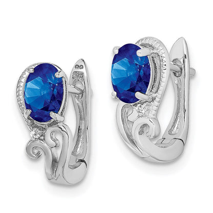 Sterlingsilber Rhodiniert Diamant & Saphir Klappbar Ohrringe