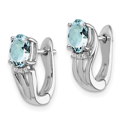 Sterlingsilber Rhodiniert Diamant. Aquamarin Klappbar Ohrringe