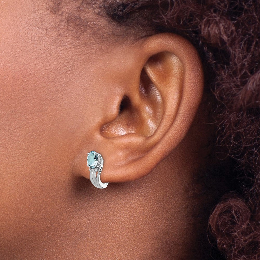 Sterlingsilber Rhodiniert Diamant. Aquamarin Klappbar Ohrringe