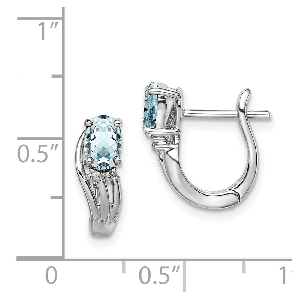 Sterlingsilber Rhodiniert Diamant. Aquamarin Klappbar Ohrringe