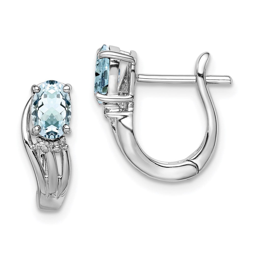 Sterlingsilber Rhodiniert Diamant. Aquamarin Klappbar Ohrringe