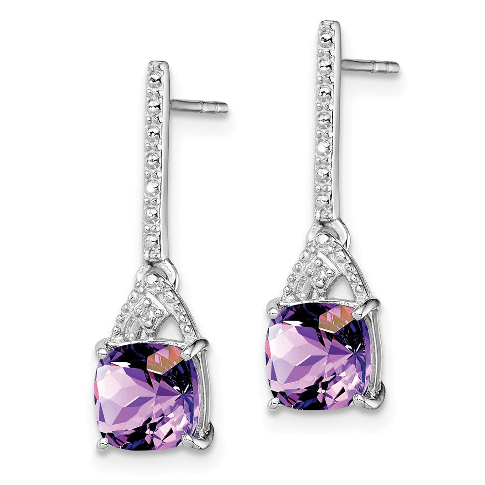 Sterlingsilber Rhodiniert Diamant und Amethyst Ohrstecker