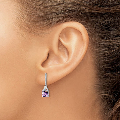 Sterlingsilber Rhodiniert Diamant und Amethyst Ohrstecker