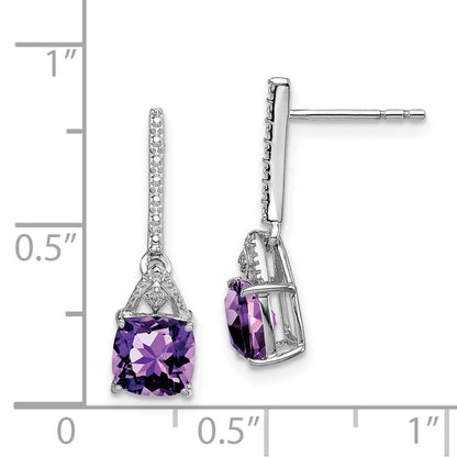 Sterlingsilber Rhodiniert Diamant und Amethyst Ohrstecker