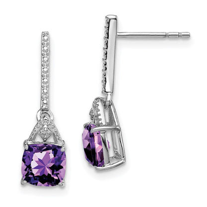 Sterlingsilber Rhodiniert Diamant und Amethyst Ohrstecker