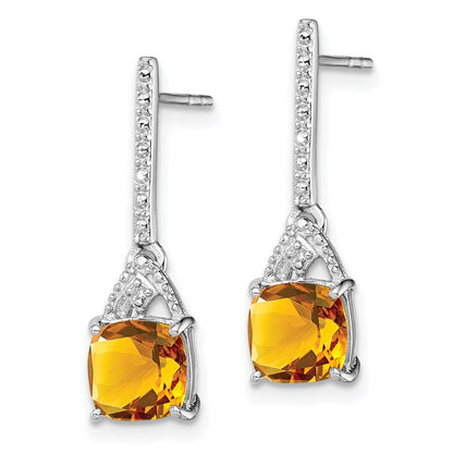 Sterlingsilber Rhodiniert Diamant und Citrin Ohrstecker