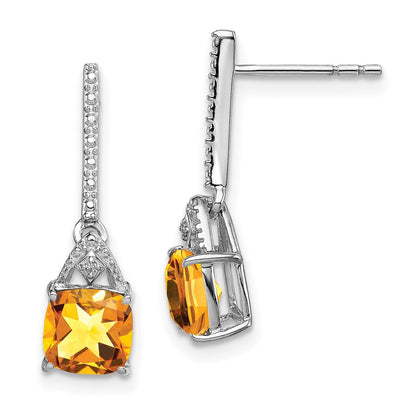 Sterlingsilber Rhodiniert Diamant und Citrin Ohrstecker