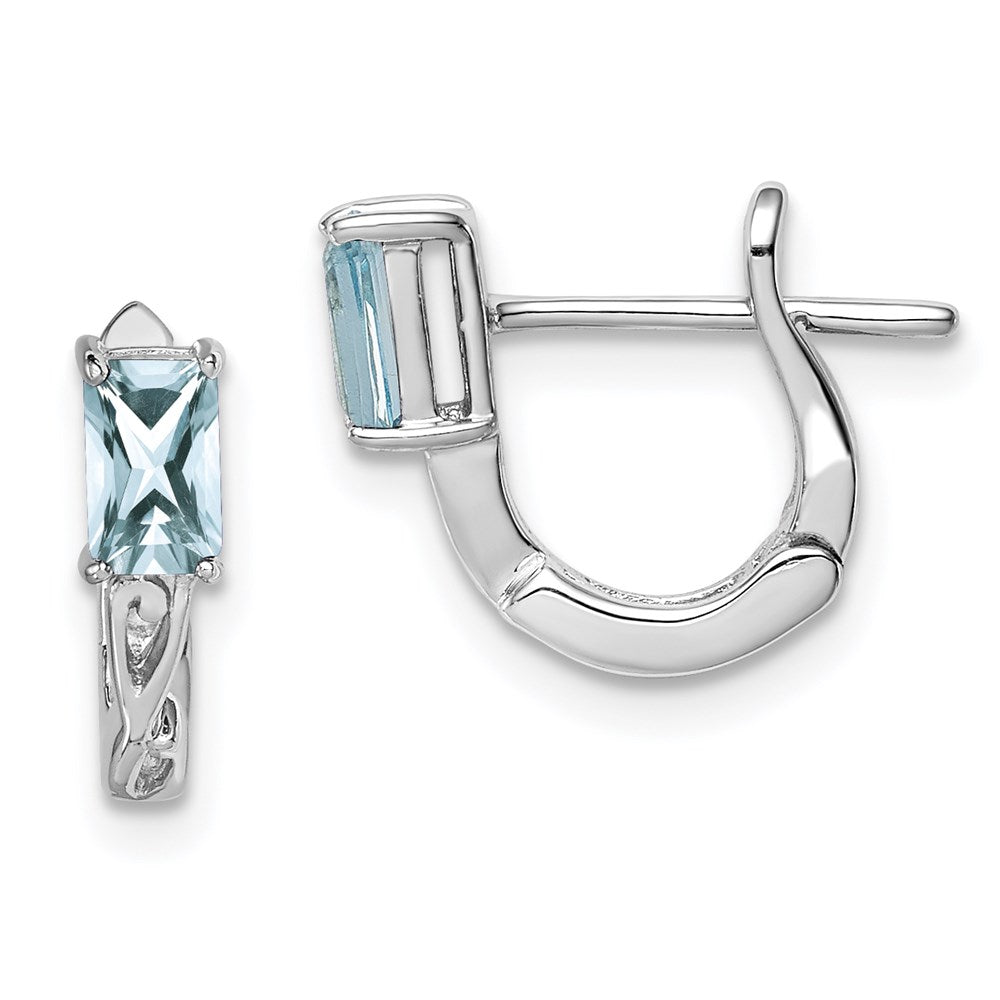 Sterlingsilber Rhodiniert Aquamarin Klappbar Creolen