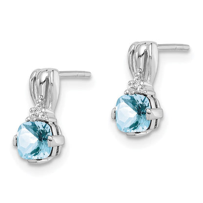 Sterlingsilber Rhodiniert Diamant. Aquamarin Rund Ohrstecker