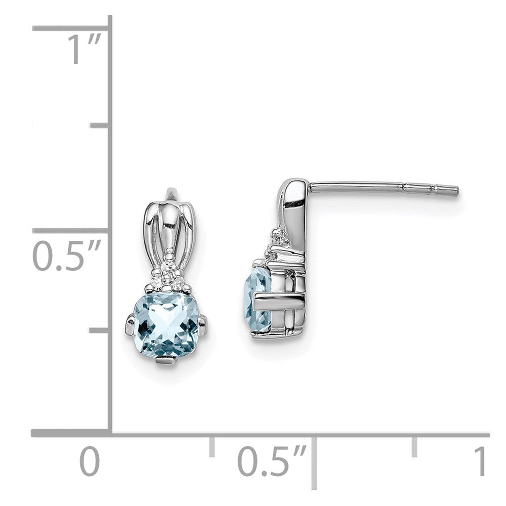 Sterlingsilber Rhodiniert Diamant. Aquamarin Rund Ohrstecker