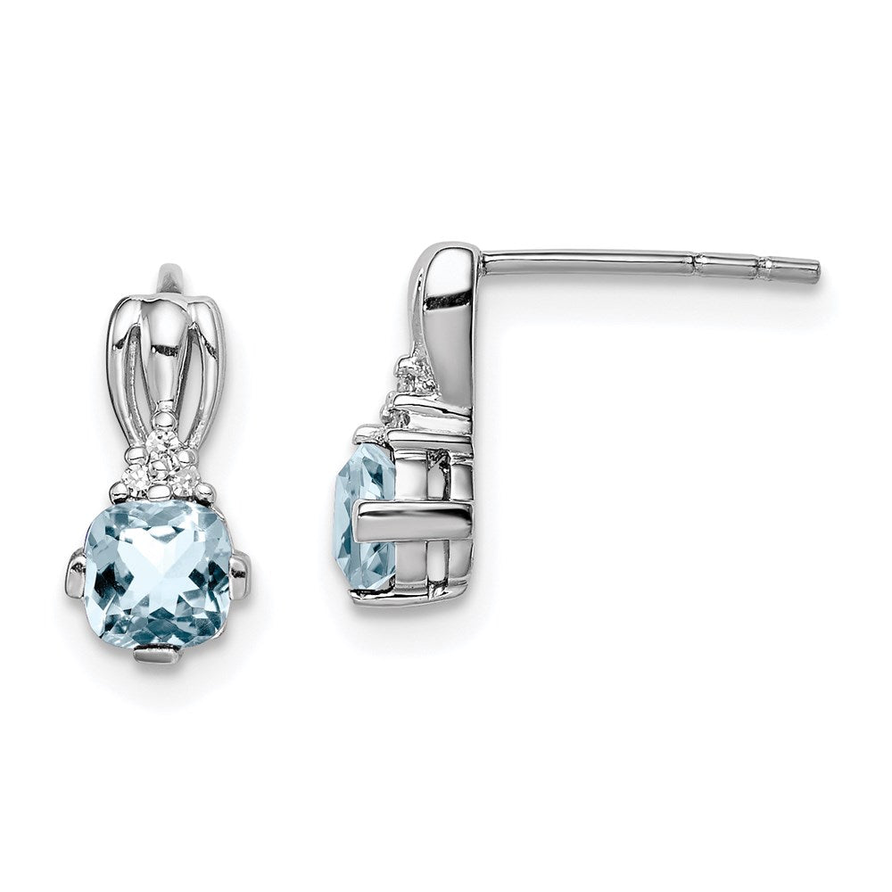 Sterlingsilber Rhodiniert Diamant. Aquamarin Rund Ohrstecker