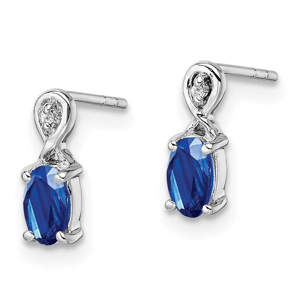 Sterlingsilber Rhodiniert Diamant & Saphir Oval Ohrstecker