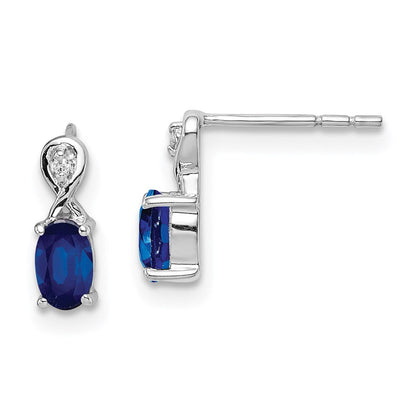 Sterlingsilber Rhodiniert Diamant & Saphir Oval Ohrstecker