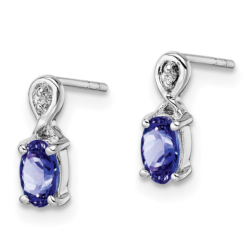 Sterlingsilber Rhodiniert Diamant & Tansanit Oval Ohrstecker