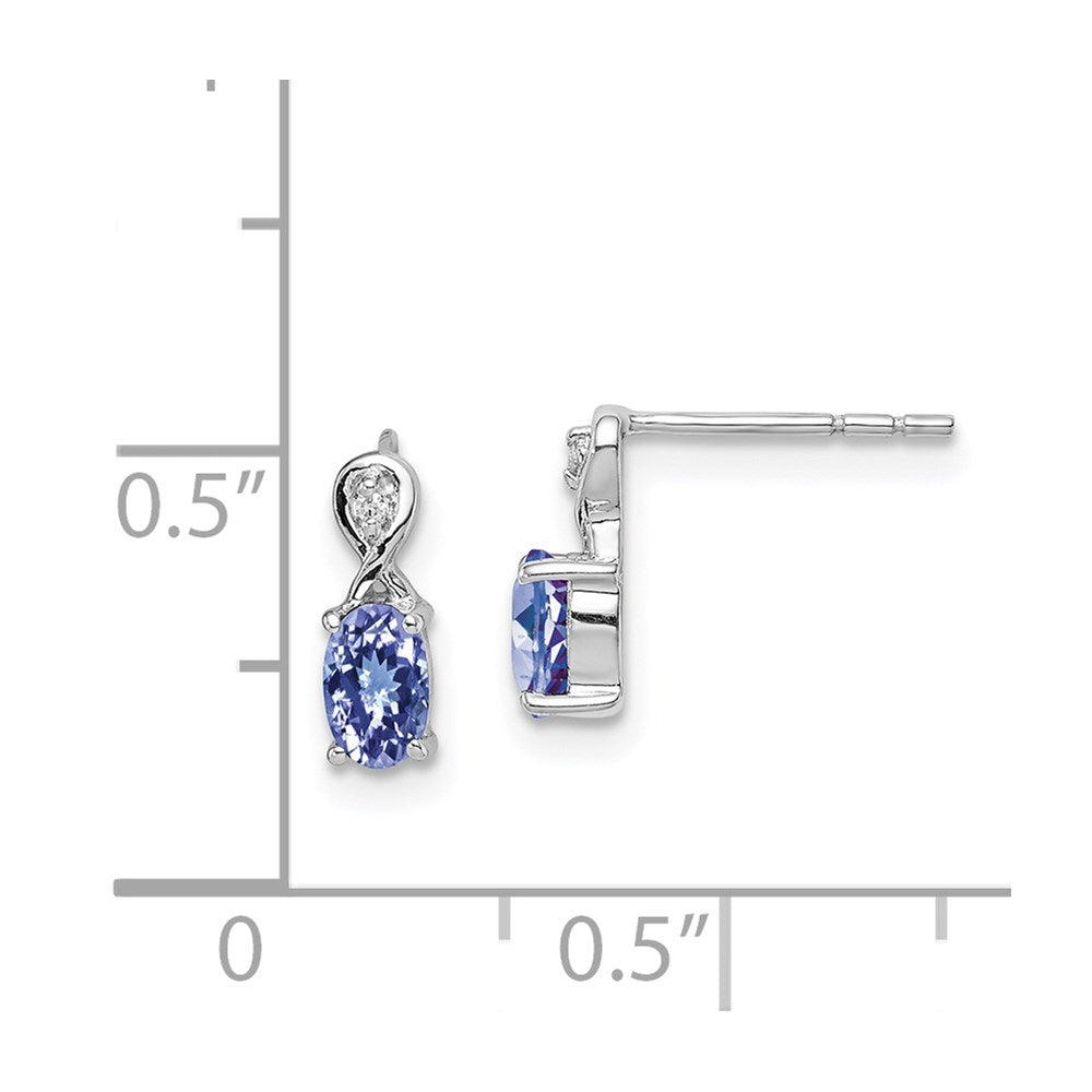 Sterlingsilber Rhodiniert Diamant & Tansanit Oval Ohrstecker
