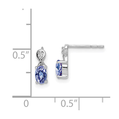 Sterlingsilber Rhodiniert Diamant & Tansanit Oval Ohrstecker