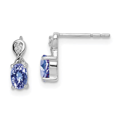 Sterlingsilber Rhodiniert Diamant & Tansanit Oval Ohrstecker