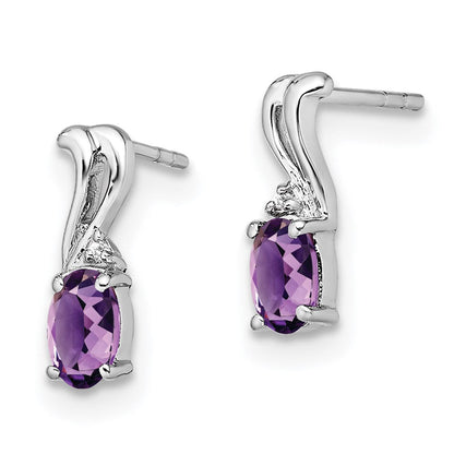 Sterlingsilber Rhodiniert Diamant und Amethyst Oval Ohrstecker