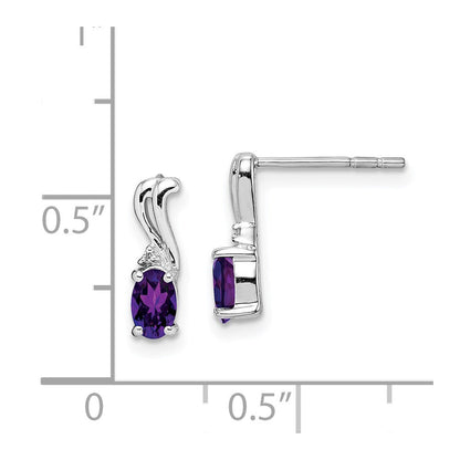 Sterlingsilber Rhodiniert Diamant und Amethyst Oval Ohrstecker